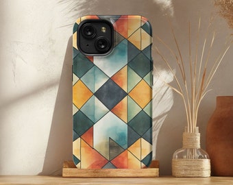 Boho Geometrics protective cell phone case for iPhones 15-8 or Samsung Galaxies 24-10, upgrade to MagSafe for iPhone 12-15. Mothers Day Gift