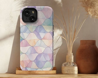 Pastel Watercolor Geometrics cell phone case for iPhones or Samsung Galaxies, Mother's Day Gift, upgrade to MagSafe for iPhone 12-15.