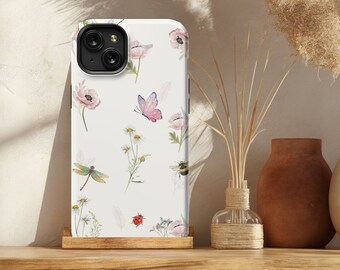 Vintage Floral Garden protective cell phone case for iPhones 15-7 or Samsung Galaxies 24-9, Minimalist Boho Aesthetic, Summer Phone Case