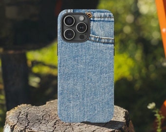 Denim Blue Jeans Cell Phone Case, iPhone 15 14 13 12 11 X 8 7 SE, Samsung S24 S23 S22 S21 S20 S10, Glossy or Matte Finish.