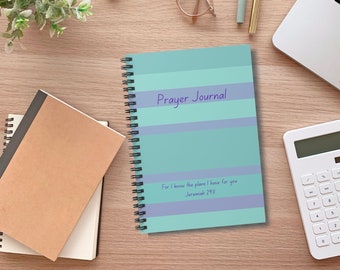 Prayer Journal Spiral Bound Notebook, Ruled Line, Scripture Verse Jeremiah 29, Christian Minimalist Blank Notebook for Bible Study