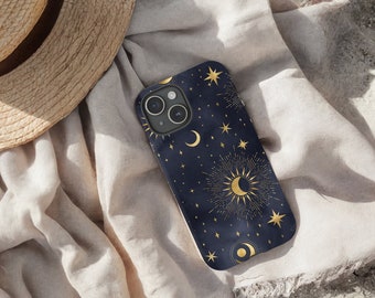 Celestial Phone Case, Starry Night Sky, Moon and Stars, available as an iPhone or Samsung Galaxy, Glossy or Matte Finish.