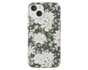 Gardenia Floral Flexi iPhone Case, Slim, Lightweight, Flexible, Semi-Transparent, Wireless Charging, Gift Packaging is Available