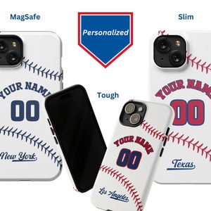 Custom Baseball Phone Case, Personalized with Name and Number. Your choice of baseball teams on your iPhone in a Slim, Tough or Magsafe case image 1