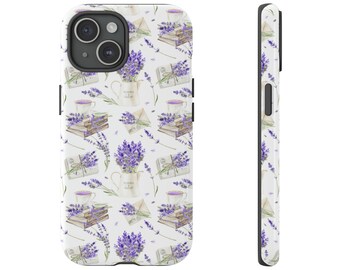Lavender Floral Tough Case for iPhone 15 14 13 12 11 X 8, Google Pixel 7 6 5, Samsung Galaxy 23 22 21 20 10, Glossy or Matte Finish