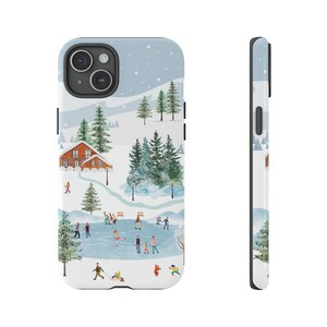 Winter Ice Skating Scene Case for iPhone, Google Pixel & Samsung Galaxy, Christmas Gift, Vintage Winter Village, Glossy or Matte Finish