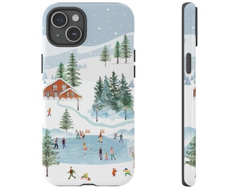 Winter Village Ice Skating Scene Phone Case: Glossy or Matte Finish