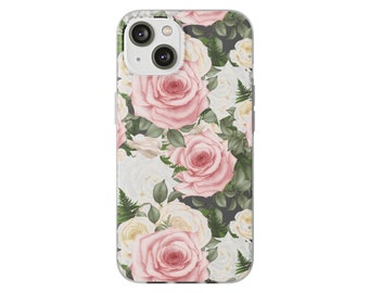 Pretty Pink Rose Slim iPhone Case, Lightweight, Flexible, Semi-Transparent, Wireless Charging.