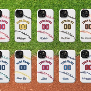 Custom Baseball Phone Case, Personalized with Name and Number. Your choice of baseball teams on your iPhone in a Slim, Tough or Magsafe case image 4