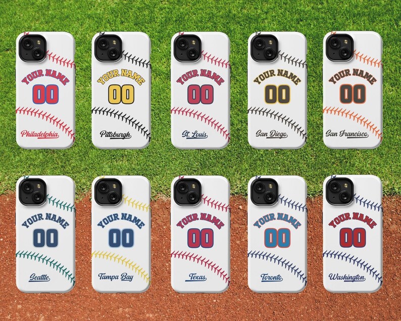Custom Baseball Phone Case, Personalized with Name and Number. Your choice of baseball teams on your iPhone in a Slim, Tough or Magsafe case image 4