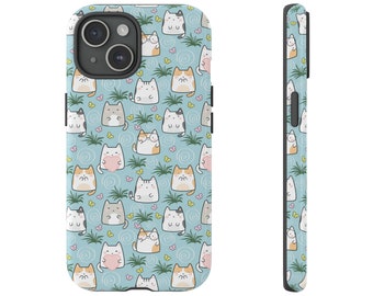 Kawaii Cats in Blue Cell Phone Case for iPhone 8-15, Google Pixel & Samsung Galaxy, Glossy or Matte Finish