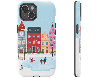 Winter Village Ice Skating Cell Phone Case for iPhone 15 14 13 12 11 X 8, Samsung Galaxy 23 22 21 20 10, Glossy or Matte Finish