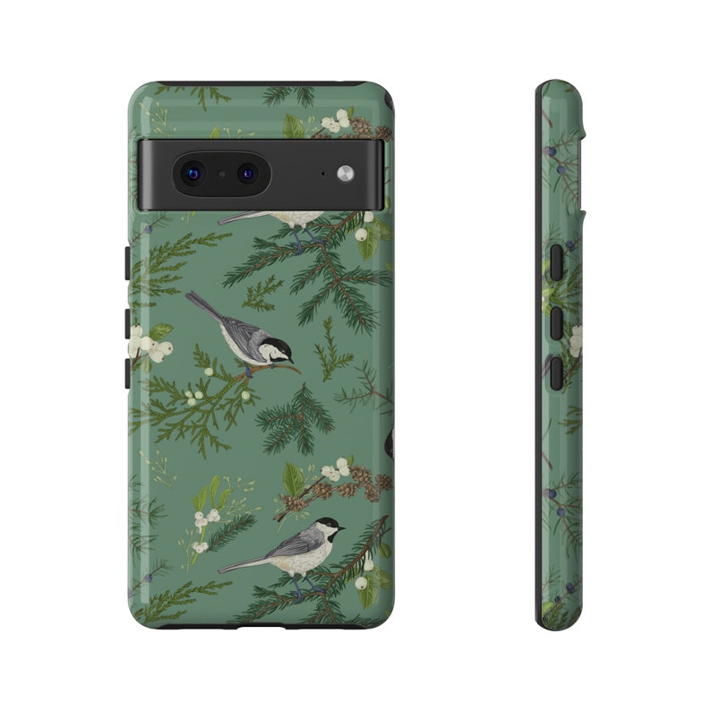 Winter Bird Pinecone Phone Case for iPhone 15 14 13 12 11 X 8, Google Pixel 8 7 6, Samsung Galaxy 24 23 22 21 20 10 9, Glossy or Matte image 6