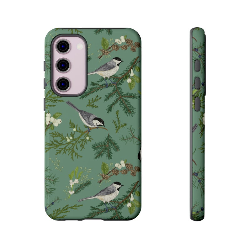 Winter Bird Pinecone Phone Case for iPhone 15 14 13 12 11 X 8, Google Pixel 8 7 6, Samsung Galaxy 24 23 22 21 20 10 9, Glossy or Matte image 4