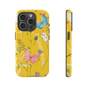 Sunny Blooms, Yellow Floral & Butterfly Phone Case Add Cheerful Charm to Your iPhone or Samsung Galaxy with Nature's Beauty. image 1