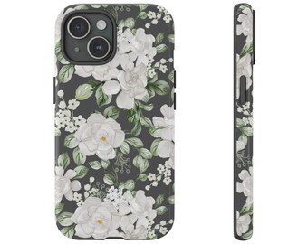 Gardenia Floral Phone Tough Case for iPhone 15 14 13 12 11 X 8, Google Pixel 7 6 5, Samsung Galaxy 23 22 21 20 10, Glossy or Matte Finish