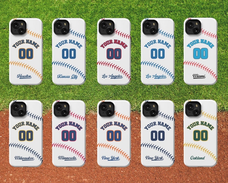 Custom Baseball Phone Case, Personalized with Name and Number. Your choice of baseball teams on your iPhone in a Slim, Tough or Magsafe case image 3