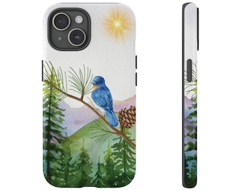 Blue Bird Phone Case, Watercolor Wildlife Cell Phone Case for iPhone & Samsung Galaxy, Gift for Bird Lovers, Glossy or Matte