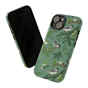 Winter Bird Pinecone Phone Case for iPhone 15 14 13 12 11 X 8, Google Pixel 8 7 6, Samsung Galaxy 24 23 22 21 20 10 9, Glossy or Matte image 2