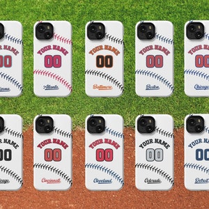 Custom Baseball Phone Case, Personalized with Name and Number. Your choice of baseball teams on your iPhone in a Slim, Tough or Magsafe case image 2