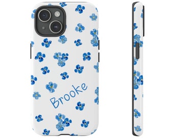 Personalized Blue Floral Cell Phone Case, Beautiful Custom Mobile Phone Case for iPhone and Samsung Galaxy, Glossy or Matte Finish