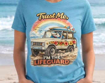Funny Lifeguard Shirt, Retro Beach Vacation Graphic Tee, Shark Summer T-Shirt