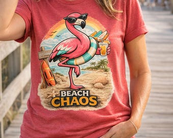 Beach Chaos Flamingo Tee | Tropical Summer Vacation Shirt