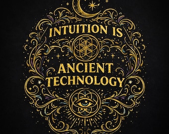 Intuition Is Ancient Technology T-Shirt | Celestial Sacred Geometry Moon Eye Graphic