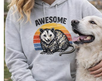 Opossum Hoodie | Retro Sunset Wildlife Graphic Print