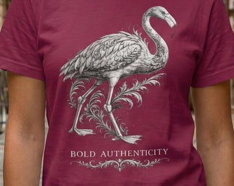 Vintage Etching Flamingo T-Shirt | Antique Bird Illustration Tee