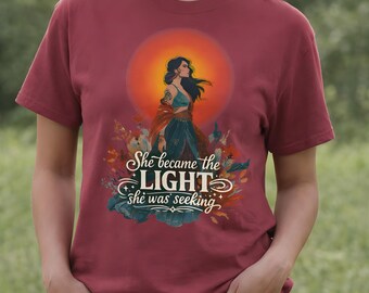 She Became the Light graphic tee | Inspirational Woman Boho T Shirt