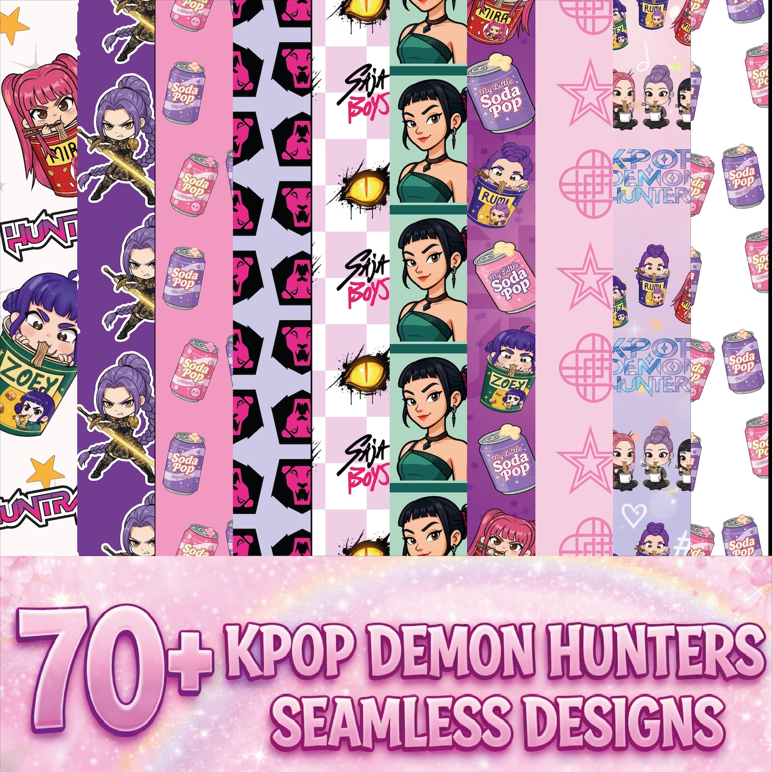 Kpop Demon Hunters Wrapping Paper Bundle | Huntrix Seamless PNG | Kpop ...