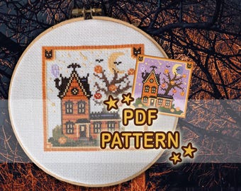 Halloween House Cross Stitch Pattern PDF Haunted House Pumpkin Ghost ...