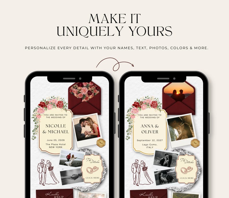 Burgundy Red Wedding Website Template | Digital Invitation With Rsvp ...