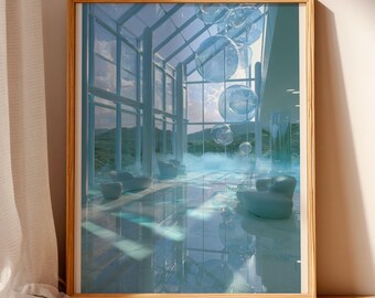 Frutiger Aero Poster, Liminal Space Art, Dreamcore Wall Art, Utopian ...