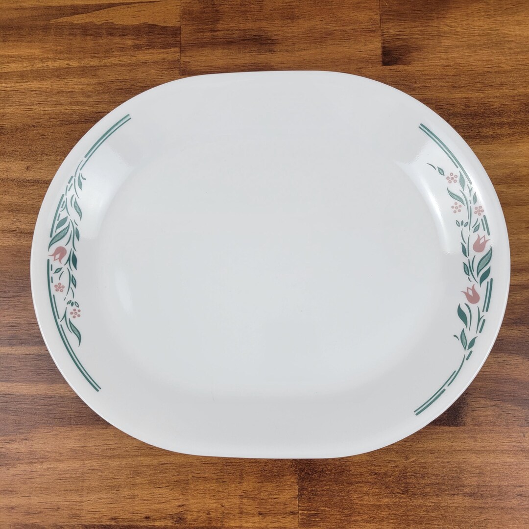 Vintage Corelle Serving Platter, Rosemarie Pattern, Pink Tulips, Green ...