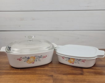 Vintage Corning Ware Abundance Casserole Dishes Set, Pyroceram Bakeware (2 Liter, 1 Liter)