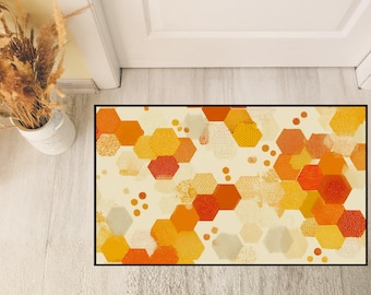 Modern Yellow Hexagon Floor Mat, Honeycomb Pattern Rug, Heavy Duty Entryway Mat, Geometric Home Decor, Durable Washable Indoor Outdoor Rug