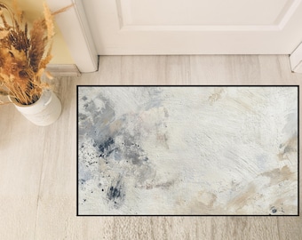 Abstract Floor Mat, Neutral Beige Rug, Distressed Stone Look Mat, Rustic Modern Home Decor, Cream Grey Entryway Mat, Minimalist Rug