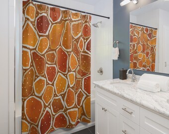 Earthy Geode Shower Curtain, Abstract Stone Mosaic Bath Decor, Burnt Orange and Brown Pebble Art, Warm Terracotta Organic Pattern
