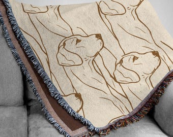 Minimalist Dog Line Art Woven Blanket, Aesthetic Hound Pattern Tapestry, Beige Neutral Couch Throw, Cute Pointer Dog Lover Gift Bedding