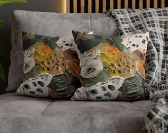 Abstract Expressionist Pillow, Impasto Texture Art, Modern Sage and Mustard Decor, Painterly Throw Cushion, Fine Art Home Accent, Earthy Art