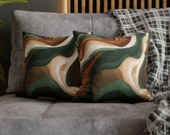 Green Gold Marble Throw Pillow, Dark Emerald Fluid Art Cushion, Luxury Abstract Home Decor, Moody Earthy Texture Pillow, Forest Green Accent