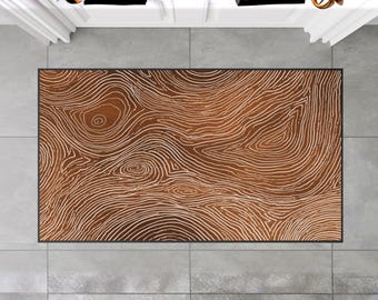 Wood Grain Topographic Floor Mat, Nature Inspired Rug, Modern Rustic Door Mat, Brown White Swirl Rug, Geometric Wood Pattern, Tree Ring Mat