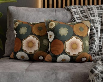 70s Floral Throw Pillow, Mod Daisy Cushion, Mid Century Decor