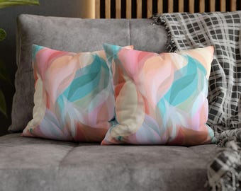 Pastel Flame Abstract Throw Pillow, Soft Pink Teal Blush Cushion, Modern Fluid Wave Decorative Pillow, Whimsical Aesthetic Bedroom Decor