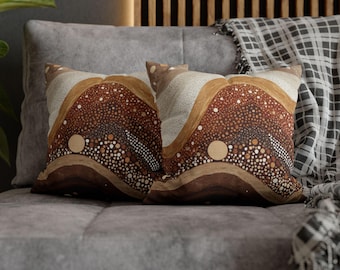 Organic Wavy Abstract Throw Pillow, Earth Tone Tribal Cushion, Boho Neutral Home Decor, Minimalist Textured Pillow, Aboriginal Style Art