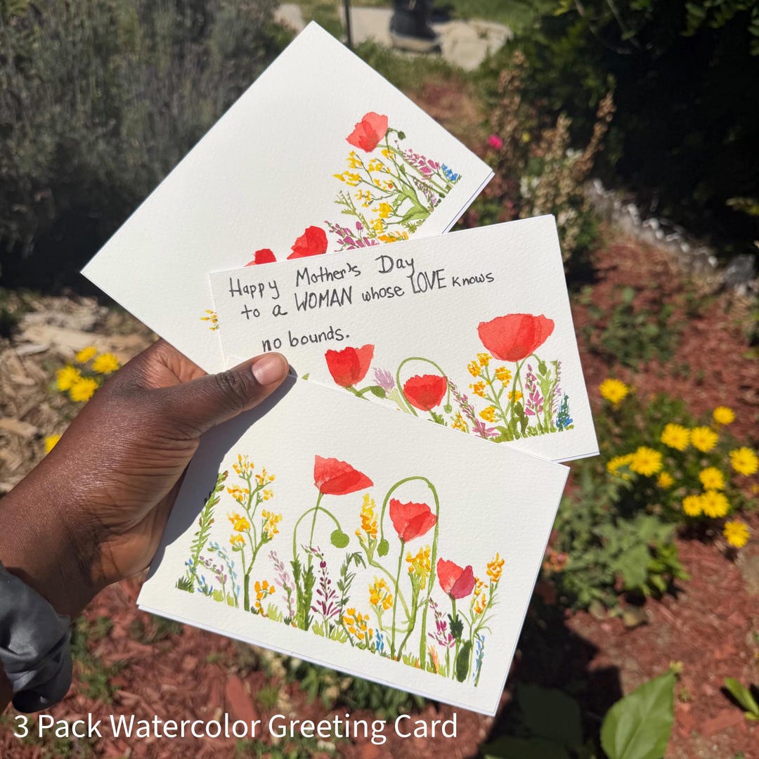 Hand Painted Watercolor Mother's Day Cards, Red Poppy Floral Stationery ...