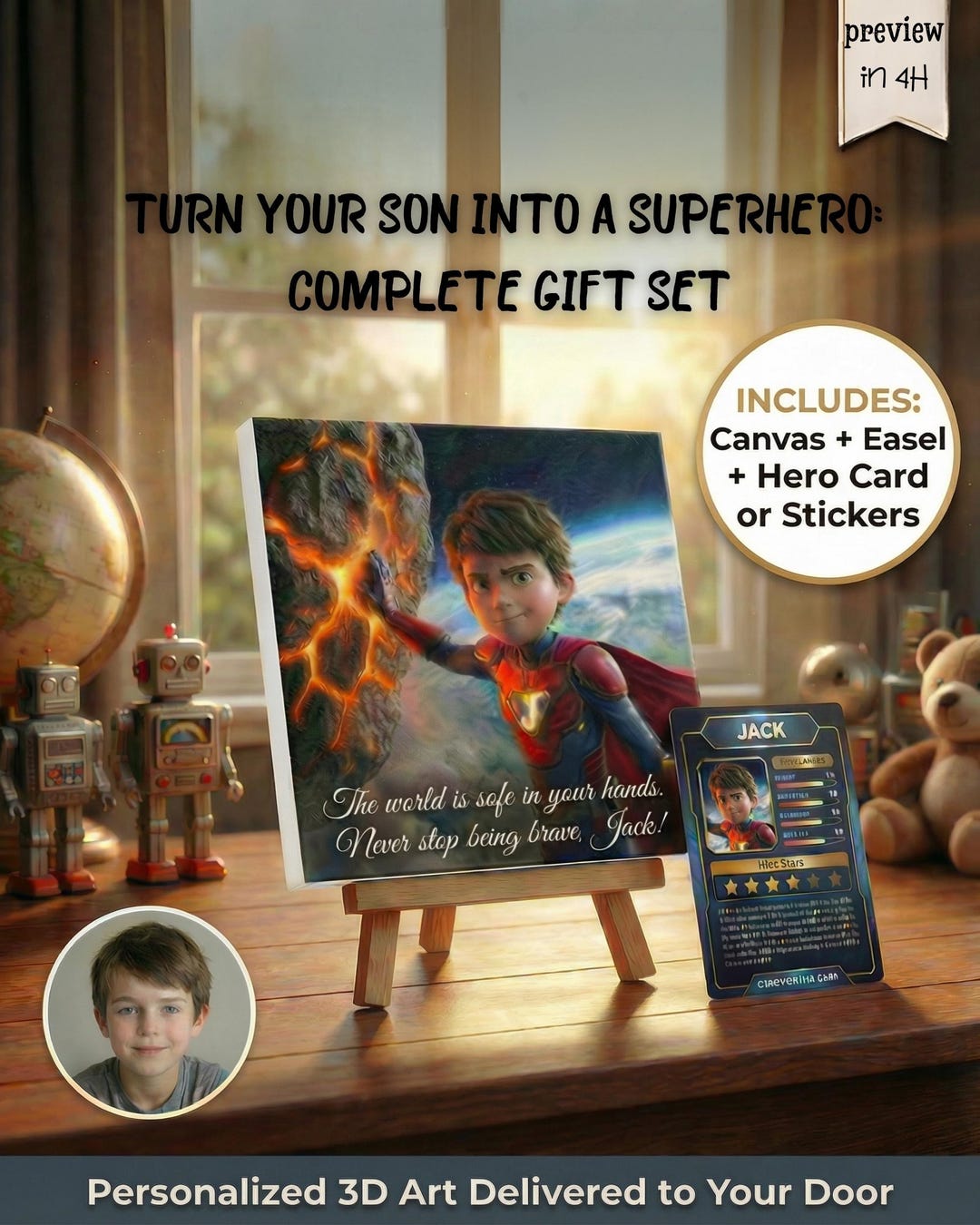 Hero Cards Custom Personalized Superhero Canvas Art, Custom Hero Card, Pixar Style 3D Art ...