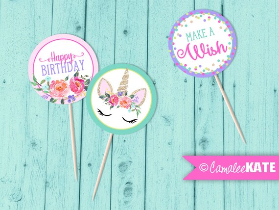 printable unicorn eyes birthday party cupcake toppers